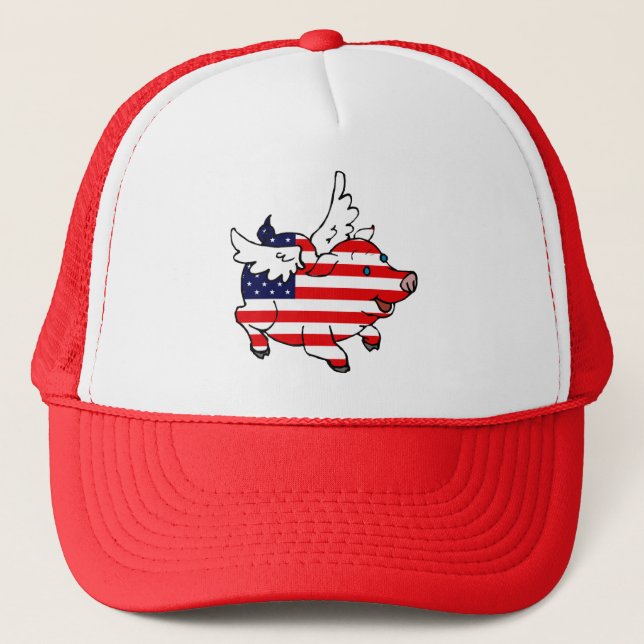 Patriotic Flying Pig Trucker Hat (Front)