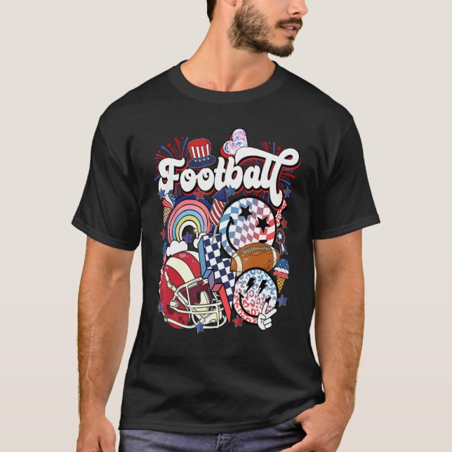 Patriotic Football 4th Of July USA American Flag T-Shirt (Front)