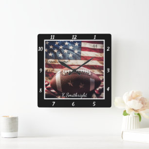 Patriotic Football Flag Square Wall Clock