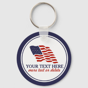 Patriotic Fourth of July American USA Flag Custom Keychain