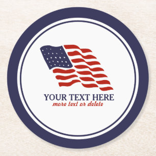 Patriotic Fourth of July American USA Flag Custom Round Paper Coaster