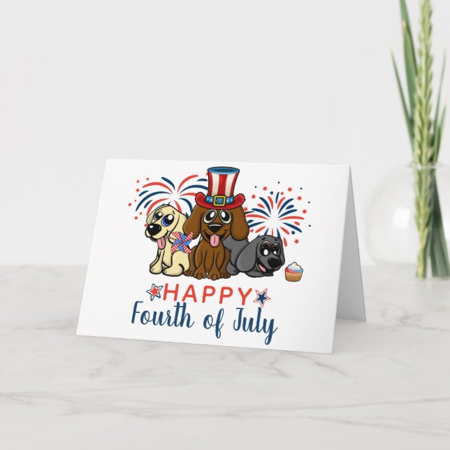 Patriotic Fourth of July Dogs Fireworks Cute Card (Front)