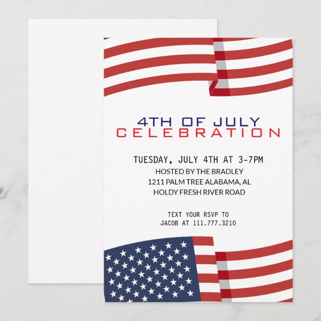 Patriotic Fourth of July Independence Day Invitation (Front/Back)