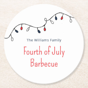 Patriotic Fourth of July Simple String Lights  Round Paper Coaster