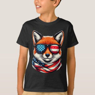 Patriotic Fox Usa American Flag Sungles 4th Of Jul T-Shirt