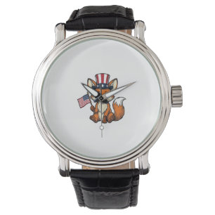 Patriotic Fox Vintage Engraving Shirt Design_1 Watch