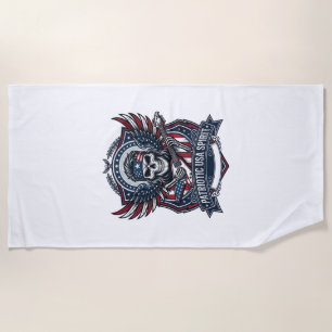 Patriotic Freedom Guitarist Skull Music Rock Metal Beach Towel