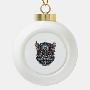 Patriotic Freedom Guitarist Skull Music Rock Metal Ceramic Ball Christmas Ornament
