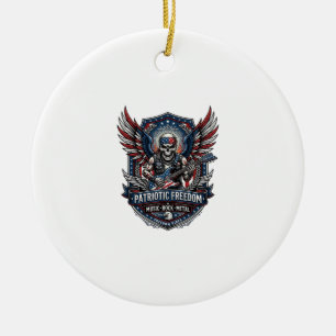 Patriotic Freedom Guitarist Skull Music Rock Metal Ceramic Ornament