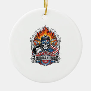 Patriotic Freedom Guitarist Skull Music Rock Metal Ceramic Ornament
