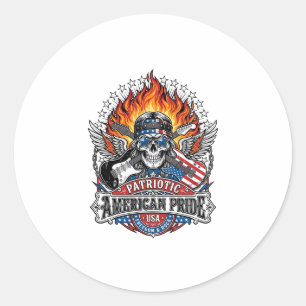 Patriotic Freedom Guitarist Skull Music Rock Metal Classic Round Sticker