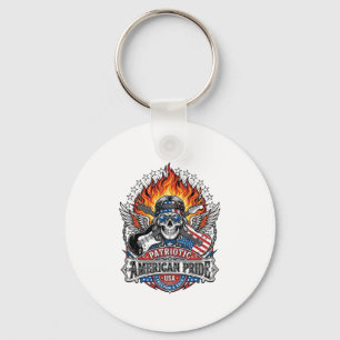 Patriotic Freedom Guitarist Skull Music Rock Metal Keychain