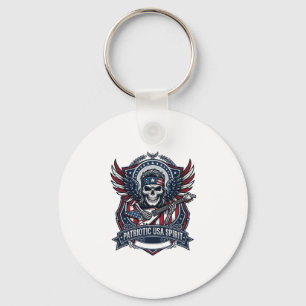 Patriotic Freedom Guitarist Skull Music Rock Metal Keychain