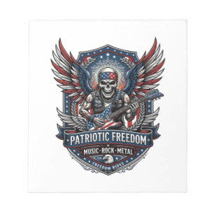 Patriotic Freedom Guitarist Skull Music Rock Metal Notepad