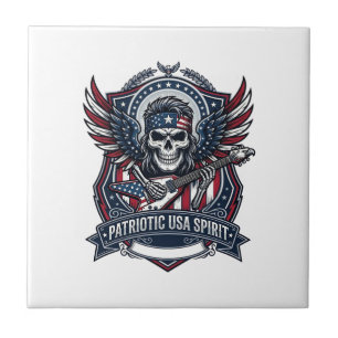 Patriotic Freedom Guitarist Skull Music Rock Metal Tile