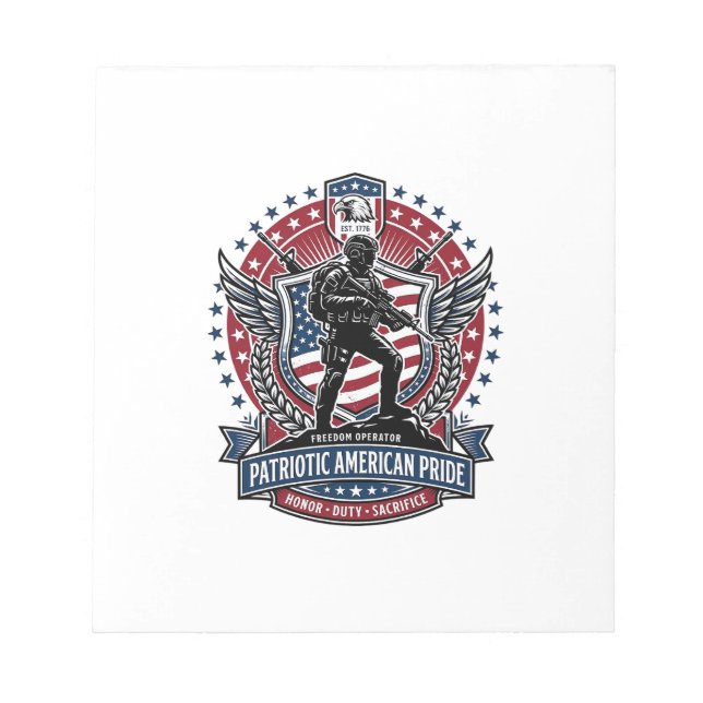 Patriotic Freedom Operator Silhouette Military Ins Notepad (Front)