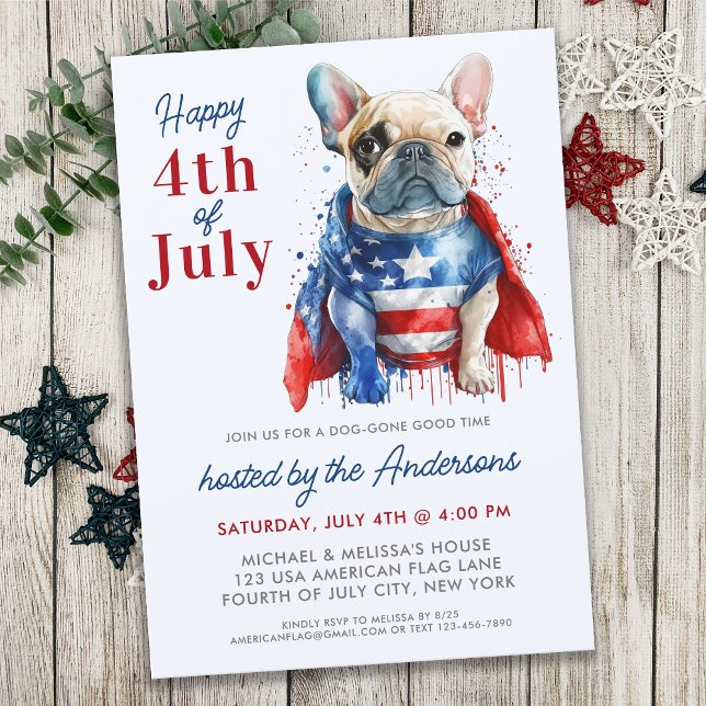 Patriotic French Bulldog Dog USA Flag 4th Of July Invitation (Creator Uploaded)