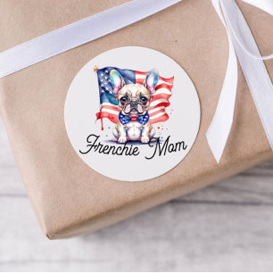 Patriotic French bulldog frenchie mom Classic Round Sticker