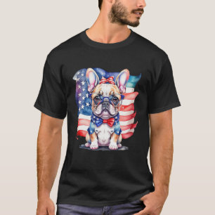 Patriotic French Bulldog Puppy American Flag 2 T-Shirt