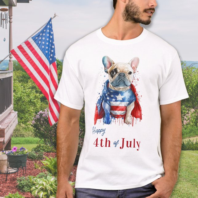 Patriotic French Bulldog USA Flag Happy 4th O July T-Shirt (Creator Uploaded)