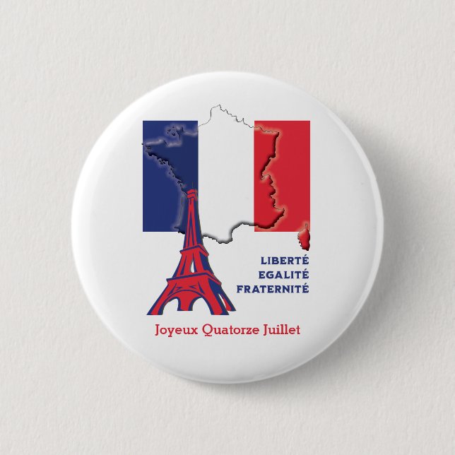 Patriotic French Flag BASTILLE DAY 2 Inch Round Button (Front)