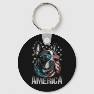Patriotic Frenchie Dog American Flag 4th Of July 1 Keychain