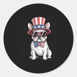 Patriotic Frenchie Dog Usa Flag July 4th American  Classic Round Sticker