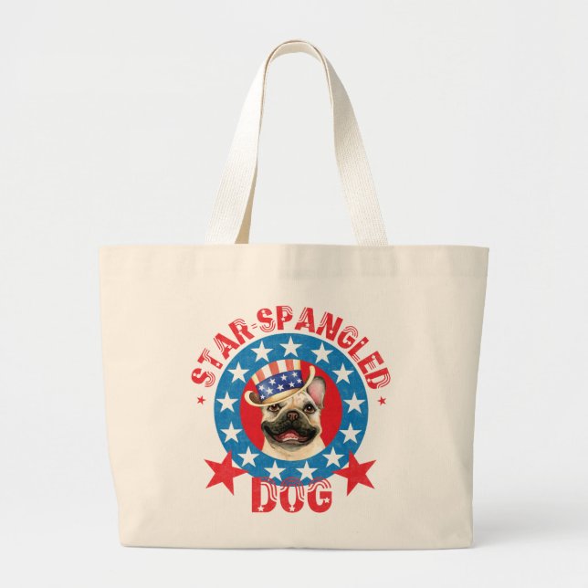 Patriotic Frenchie Large Tote Bag (Front)