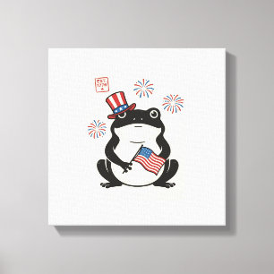 Patriotic Frog Vintage Engraving Vector Art_1 Canvas Print