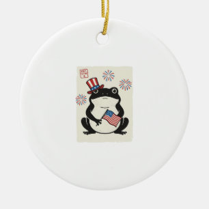 Patriotic Frog Vintage Engraving Vector Art_1 Ceramic Ornament