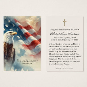 Patriotic Funeral Prayer Card American Flag 