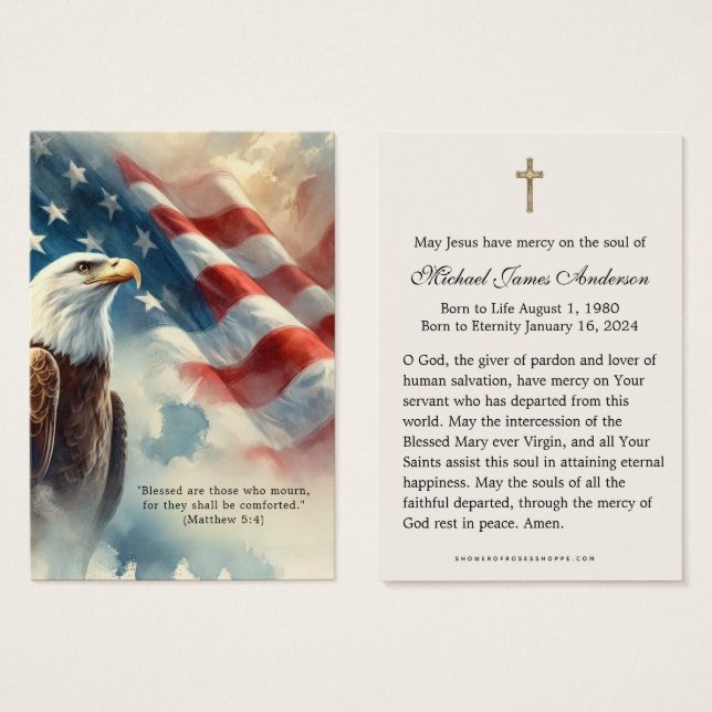 Patriotic Funeral Prayer Card American Flag  (Front & Back)