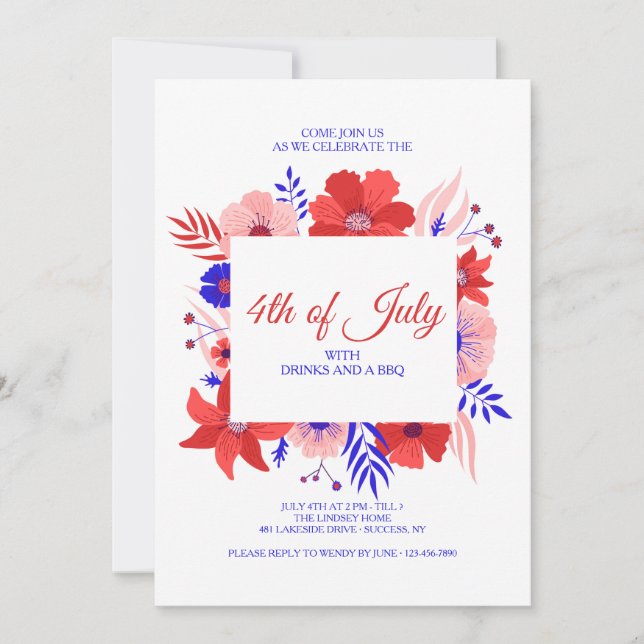 Patriotic Garden Party Invitation (Front)