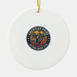 Patriotic George Washington Riding T-rex American Ceramic Ornament