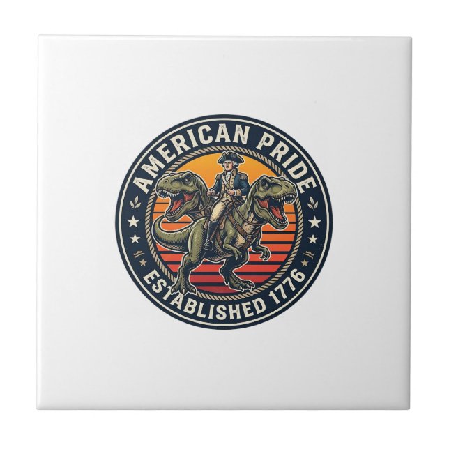 Patriotic George Washington Riding T-rex American  Tile (Front)