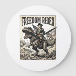 Patriotic George Washington Riding T-rex Freedom R Large Clock