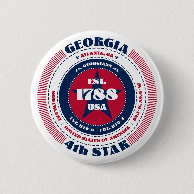 Patriotic Georgia Circle with State Details 2 Inch Round Button (Front)