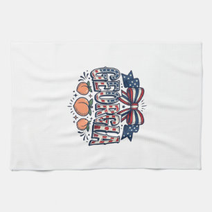 Patriotic Georgia Peach Bow Vintage 4th of July Sh Kitchen Towel