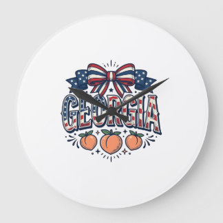 Patriotic Georgia Peach Bow Vintage 4th of July Sh Large Clock