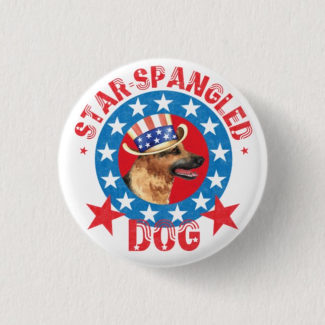 Patriotic German Shepherd 1 Inch Round Button (Front)