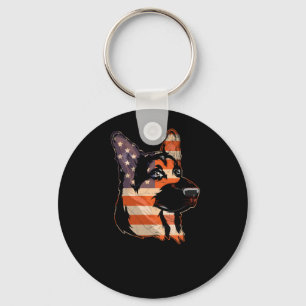 Patriotic German Shepherd 4th Of July America Flag Keychain