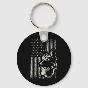 Patriotic German Shepherd American Flag 4th Of Jul Keychain