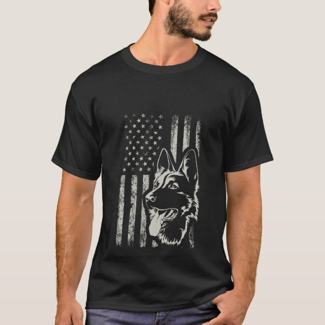 Patriotic German Shepherd AMERICAN FLAG 4th Of Jul T-Shirt (Front)