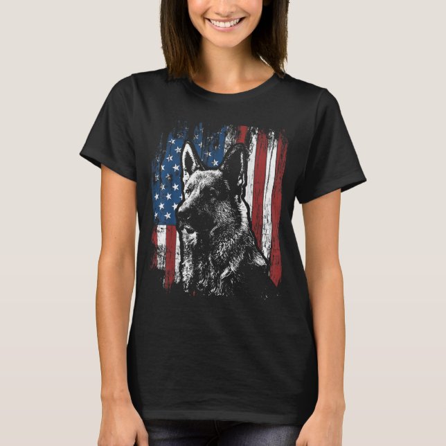 Patriotic German Shepherd American Flag Dog Gift M T-Shirt (Front)