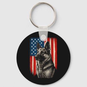 Patriotic German Shepherd American Flag Dog Men Keychain