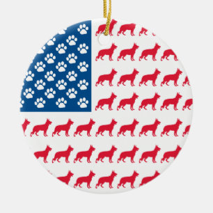 Patriotic German Shepherd Ceramic Ornament