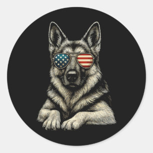 Patriotic German Shepherd Dog Usa Flag Sungles Classic Round Sticker