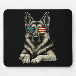 Patriotic German Shepherd Dog Usa Flag Sungles Mouse Pad