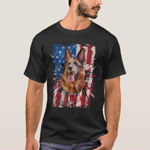 Patriotic German Shepherd Torn American Flag 4th O T-Shirt