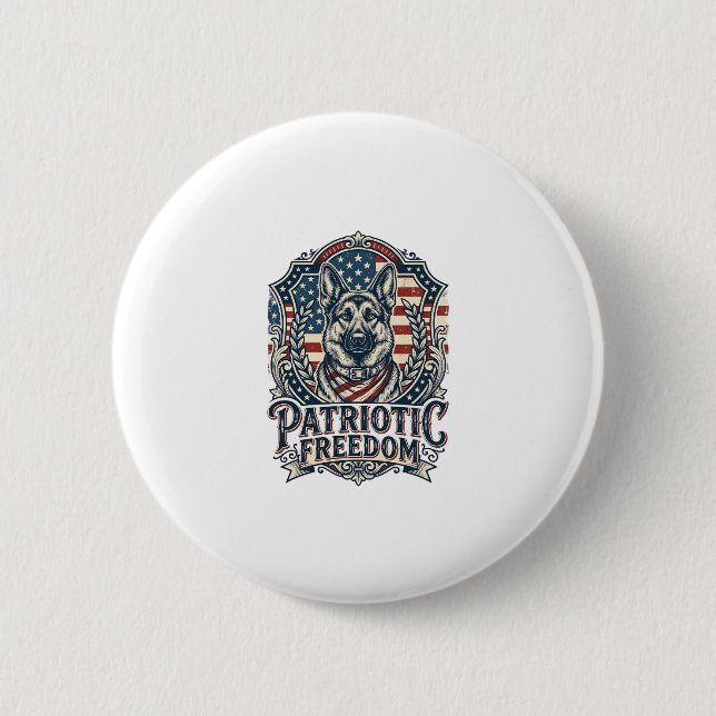 Patriotic German Shepherd Vector Graphic Tee_1 2 Inch Round Button (Front)